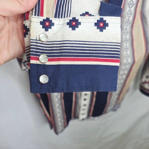 Vintage Wrangler Western Pearl Snap Striped Southwest Men's Rodeo Shirt XL 90S - Picture 13 of 16